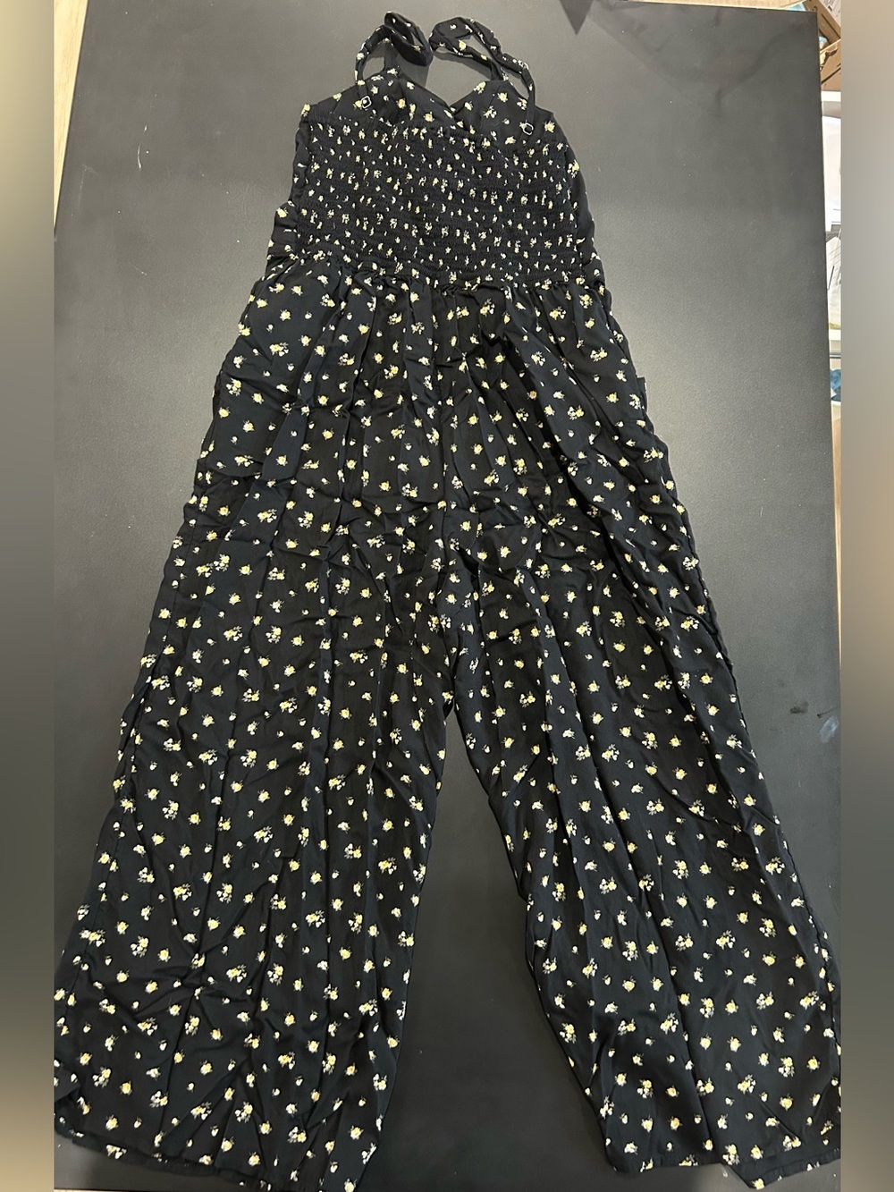 Hollister Black Jumpsuit with Small Yellow Floral Print